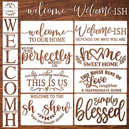 Welcome Stencils for Painting on Wood Sign - style: Home