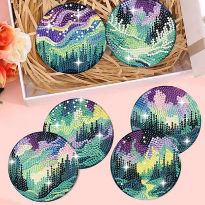 8 Pack Diamond Art Coasters,Northern Lights Diamond Painting Coasters Kits - color: Aurora Coasters