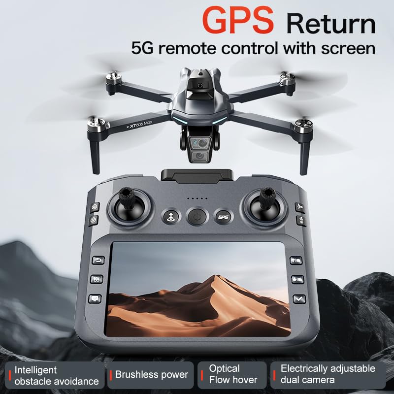 XT606 GPS Drone with Camera for Adults 4K EIS, Drone with 4.3" HD Screen - color: XT606-3BATTERY