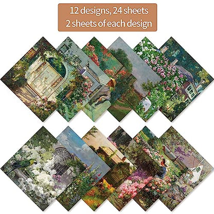 6x6" Cardstock Single Sided Scrapbooking,Craft Decorative Scrap Book Paper - color: 24sheets-courtyard