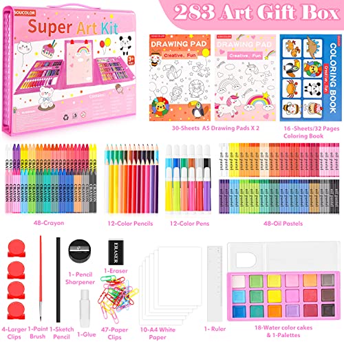 Soucolor 283Pcs Art Supplies Drawing Set Easel Pads Coloring School Gift - color: Pink