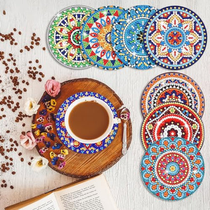 Muzagroo Art Mandala Diamond Painting Coasters Kits with Holder - color: Mandala