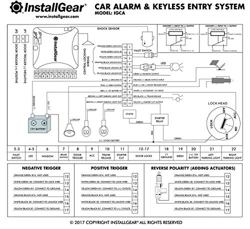 InstallGear Car Alarm Security & Keyless Entry System, Trunk Pop with Two 4-Button Remotes - Car Alarm System - Door Lock/Unlock, Keyless Key Fob for Car/Auto