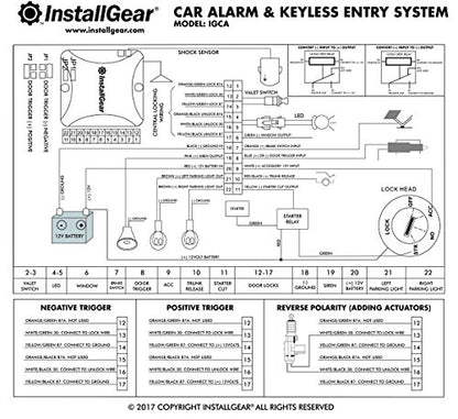 InstallGear Car Alarm Security & Keyless Entry System, Trunk Pop with Two 4-Button Remotes - Car Alarm System - Door Lock/Unlock, Keyless Key Fob for Car/Auto