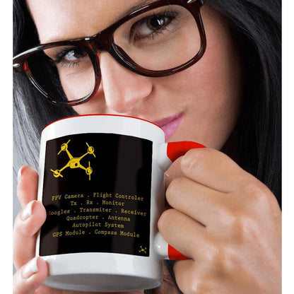 3dRose Black & Yellow Drone with DIY Accelerometer 11oz Two-Tone Red Mug - color: Red, size: 11 Ounces