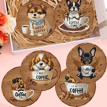 8 Pack Diamond Art Coasters,Coffee Dog Diamond Painting Coasters Kits - color: Coffee Dog Coasters