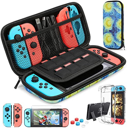 HEYSTOP Switch Carrying Case with Screen Protector, 9 in 1 Accessories Kit and 6 Pcs Thumb Grip, Protective Case