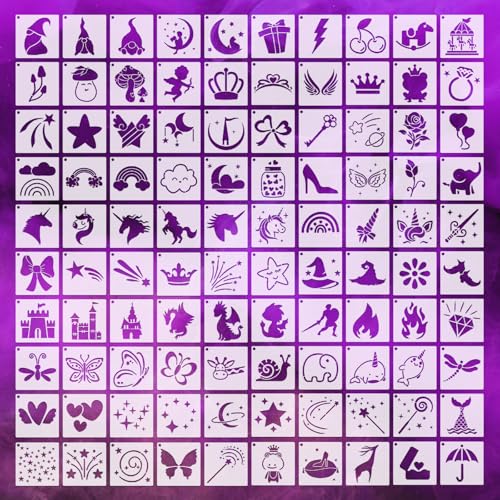 Fainne 100 Pcs 2 Inch Small Stencils for Painting, Girls Theme