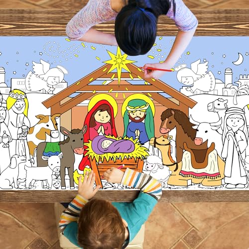 Giant Nativity Scene Coloring Poster, 30x72 Inch - color: Colorful