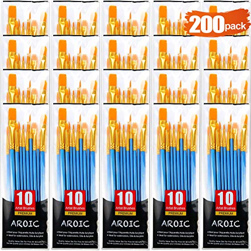 AROIC 200 Pcs Paint Brushes, Nylon Hair Brush Set for Oil and Watercolor - size: 200pcs