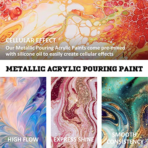 ABEIER Metallic Acrylic Pouring Paint Set, 18 Colors x 2 oz, Pre-Mixed - color: metallic colors
