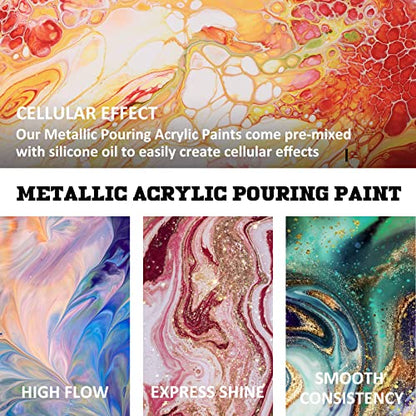 ABEIER Metallic Acrylic Pouring Paint Set, 18 Colors x 2 oz, Pre-Mixed - color: metallic colors