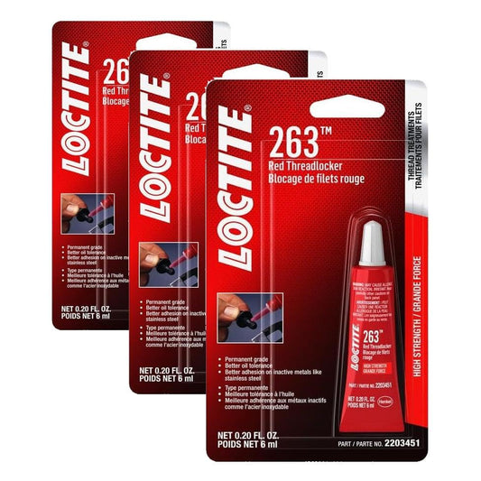 LOCTITE 263 Automotive Threadlocker Red – High Strength Thread Lock, General Purpose Applications, Oil Tolerant, Fluorescent - 6 ml, (Pack of 3) - size: 6 ml, 3 Pack, style: 6-ml