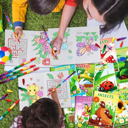 BenLouis 24 Insect Mini Coloring Books with 24 Crayons for Kids Bulk - style: Insects