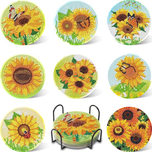 UPINS 8Pcs Sunflower Diamond Art Painting Coasters for Drinks - color: Sunflower Yellow