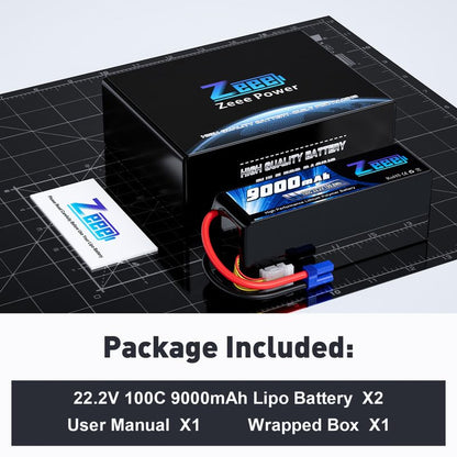 Zeee 6S Lipo Battery 9000mAh 22.2V 100C EC5 Connector (2 Pack)