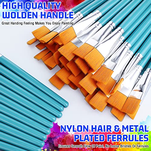 Zonon 30Pcs Paint Brush Bulk Small Flat Tip Acrylic Oil Brush, 3/4'', Blue - size: 3/4''