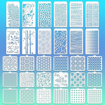 30 Pcs Abstract Layering Stencils - Mixed Media Spray Paint Stencils, Reusable Geometric Christmas Painting Templates for Wall & Canvas