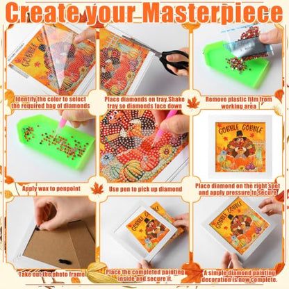 Geyoga 4 Pcs Fall Diamond Painting Kits with Frame 7 x 7 Inch - style: Thanksgiving