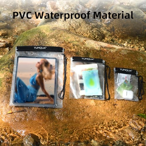 YUMQUA Waterproof Pouch Dry Bags Document Map Holder for Water Sport 3PACK - color: Black