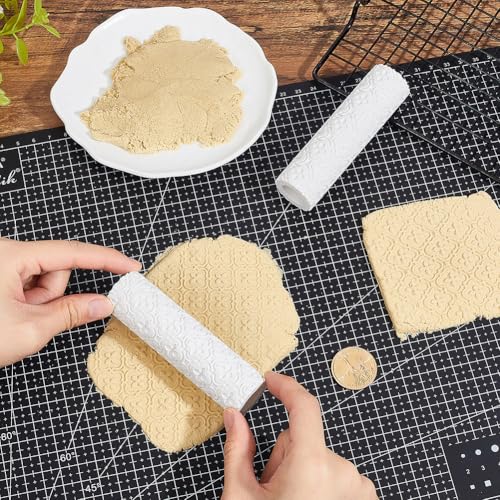Flower Pattern Clay Texture Roller Plastic Column Pottery Tools Floral Texture Roller Stamps for Earrings Making Handmade Jewelry Crafting DIY Projects Home Accessories