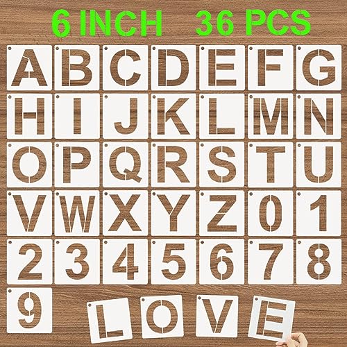 Alphabet Letter Stencils 6 Inch, 36 Pcs Reusable Plastic Letter Numbers Templates, Art Craft Stencil for Painting on Wood, Wall, Glass, Fabric, Rock, Signage - size: 6 Inch