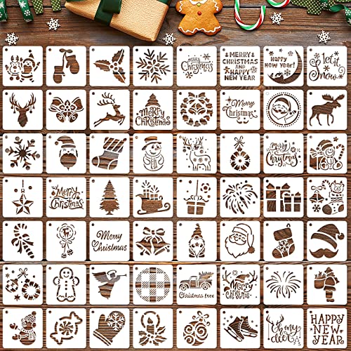 Augshy 56 Pack 3 Inch Christmas Stencils, Dot Painting Holiday Templates - style: Christmas