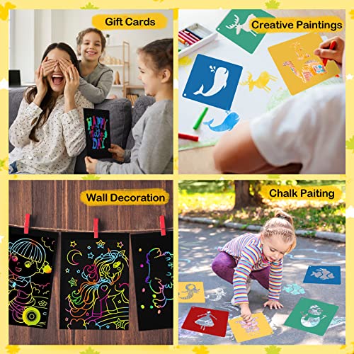 20 Pcs Stencils for Kids Stencil for Painting with 5 Pcs Scratch Paper
