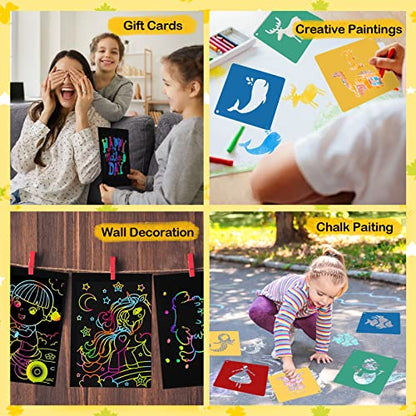 20 Pcs Stencils for Kids Stencil for Painting with 5 Pcs Scratch Paper