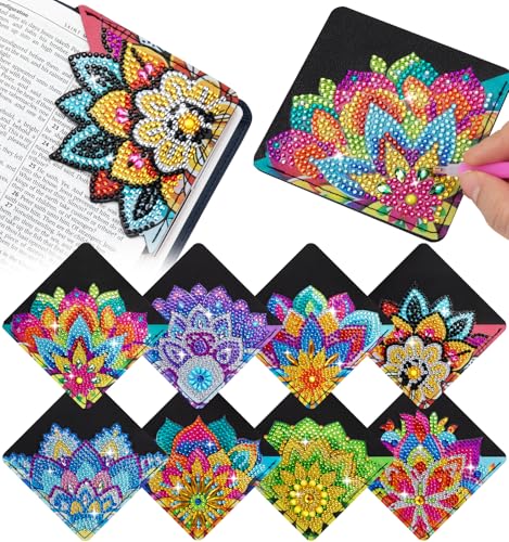 8 PCS Diamond Art Bookmarks, Diamond Painting Bookmarks for Book Lovers - color: Mandala Floral Style E