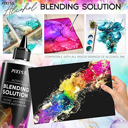 Pixiss Brown Alcohol Ink Set and Alcohol Blending Solution for Ink (4oz) - Highly Saturated Alcohol Ink for Resin and Ink Blending Solution with Applicator Tip, Applicator Bottle, and Funnel