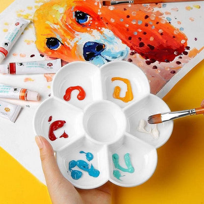 Petal Plastic Palette Painting Dish 7 Well Flower Paint Tray Watercolor Painting Mixing Palette for Oil Acrylic Watercolor Gouache,Easy Wash, Paint Palette (White) - color: White