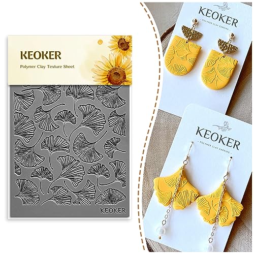 Keoker Polymer Clay Texture Sheets for Fall, Ginkgo Leaf Clay Texture Mat for Making Earrings Jewerly, Polymer Clay Earrings Tools (Fall Texture Sheet 1) - color: Fall texture sheet 1