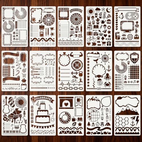Diary Planning Stencils for Crafts Reusable 15Pcs Stencils(7.8X5.1 Inch) - color: Diary 1