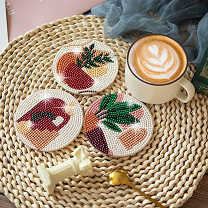 Temlum 6pcs Diamond Art Coasters Kits for Adults with Holder, Plants - color: Plants Coasters With Holder