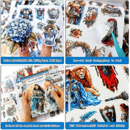 Dwpetzo Medieval Fantasy Sticker Book for Journaling, Collage, A5 Sheets - color: Sword and Shield