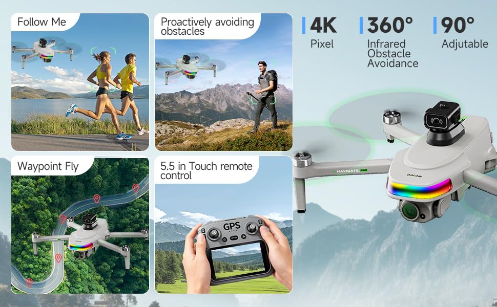 4K Drone with Camera for Adults & Beginners, 5.5" HD Touchscreen Remote, 30-Min Flight, Brushless Motor, Smart Obstacle Avoidance, One-Key Return, Foldable RC Drone Under 260g