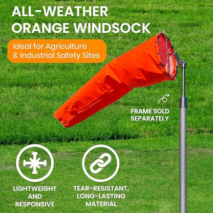 36"x144" Airport Windsock | Heavy Duty, FAA Compliant, All Weather, Waterproof, UV Fade Resistant, High Vis Fluorescent, Quad Stitched, Zip Ties Included, for Industrial, Aviation, Farm Use | Orange - size: 36"x144" (FAA Compliant Size)
