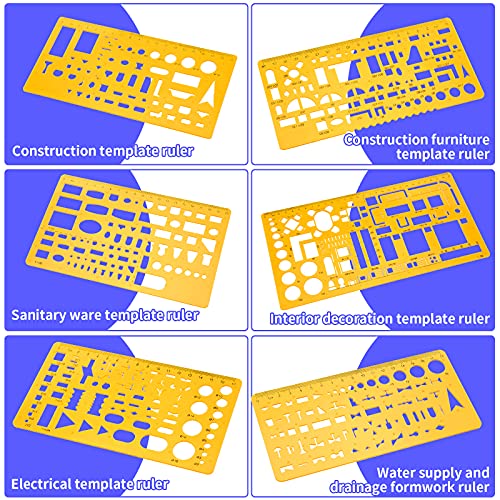 Zonon 10 Pcs Architect Scale & Geometric Drawing Template, Stylish, Yellow - color: Yellow, style: Stylish