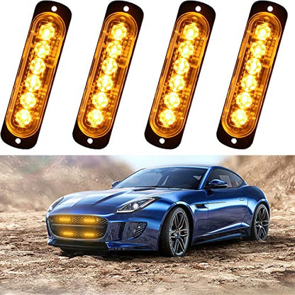 6LED Car Truck Emergency Beacon Warning Hazard Flash Strobe Light Amber/Amber 4-pack - color: Amber Amber