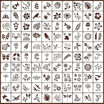 100 Pcs Small Stencils for Painting on Wood 2" x 2" (Flower Plants Insect) - color: Plants