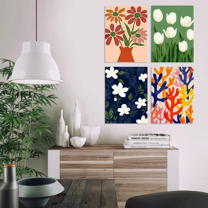 DOTSOPS 4 Pack Floral Diamond Painting Kits Art for Adults Round Full Drill - color: Flower