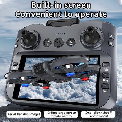 FPV drone equipped with remote controller to support first-person view flight. Built with full propeller protection guard and collision-resistant structure, easy-operation design fits beginners perfectly. Adopts optical flow positioning system and brushle