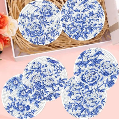 8 Pack Diamond Art Coasters, Blue Flowers Diamond Painting Coasters - color: Blue Flowers Coasters