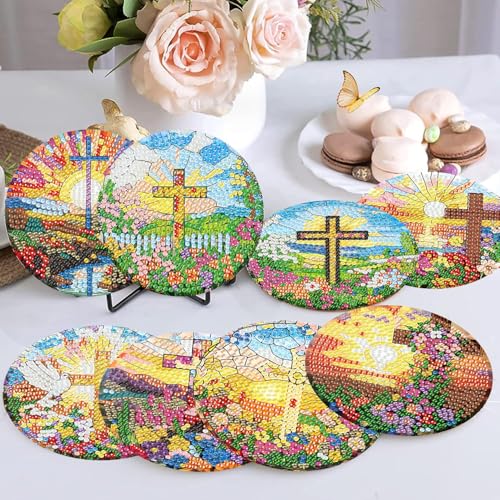 HHMATITS 8 Pcs Christ Cross Diamond Art Coasters 4X4 Inch - color: Cross