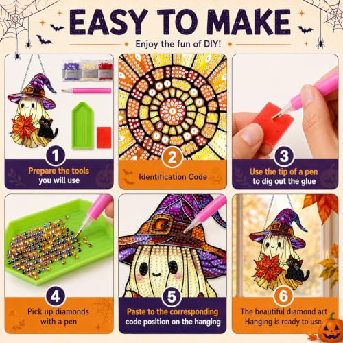 Ghost Hanging Diamond Art Kits for Adults, Diamond Painting Suncatchers - color: Fall Ghost