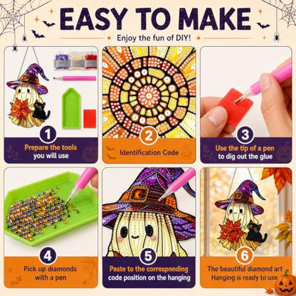 Ghost Hanging Diamond Art Kits for Adults, Diamond Painting Suncatchers - color: Fall Ghost