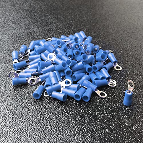 ANGSTROM #6 Bolt Ring Terminals, Insulated Electrical Crimp Connectors 100pcs (16-14ga Blue) - color: 16-14ga Blue, size: #6 Stud