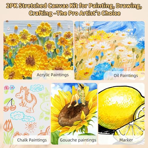 2-Pack 24x36 Stretched Canvas 13.4oz Warp-Resistant for Oil & Acrylic - size: 2pk - 24"x 36"