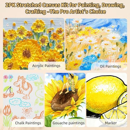 2-Pack 24x36 Stretched Canvas 13.4oz Warp-Resistant for Oil & Acrylic - size: 2pk - 24"x 36"